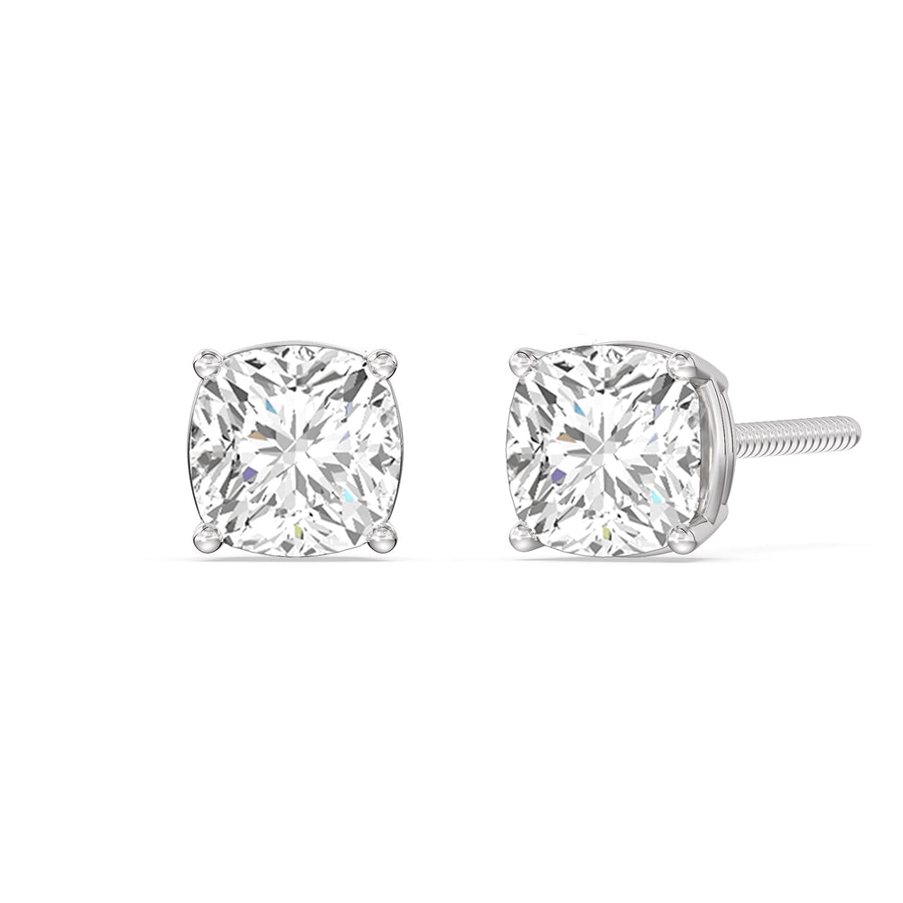 Classic Cushion Stud Earrings with 18KT White Gold / Lab / 2 Cut Diamond in 14KT White Gold / Lab / 2 view 1
