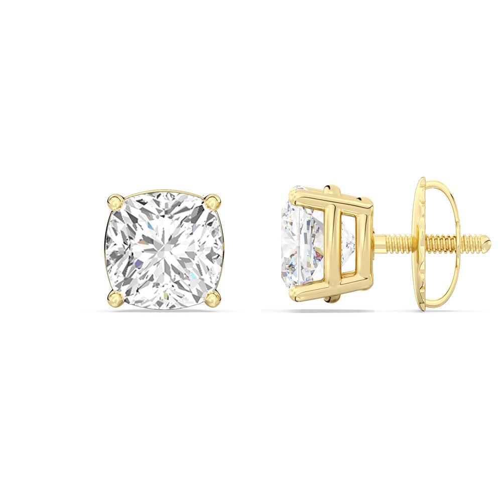 Classic Cushion Stud Earrings with 18KT Yellow Gold / Lab / 2 Cut Diamond in 14KT Yellow Gold / Lab / 2 view 5
