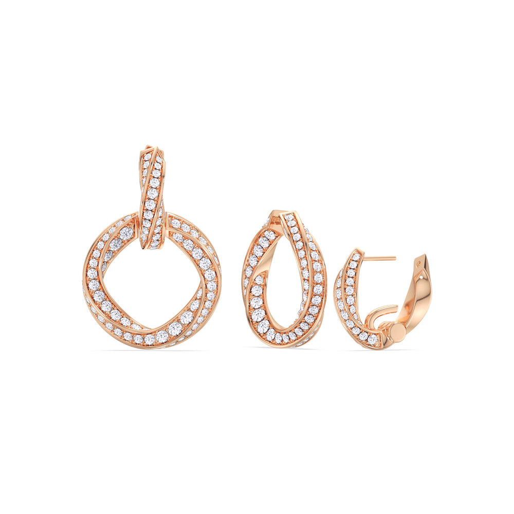 The Bond Double Link Earrings with 18KT Rose Gold / Lab / 3 Cut Diamond in 14KT Rose Gold / Lab / 3 view 3
