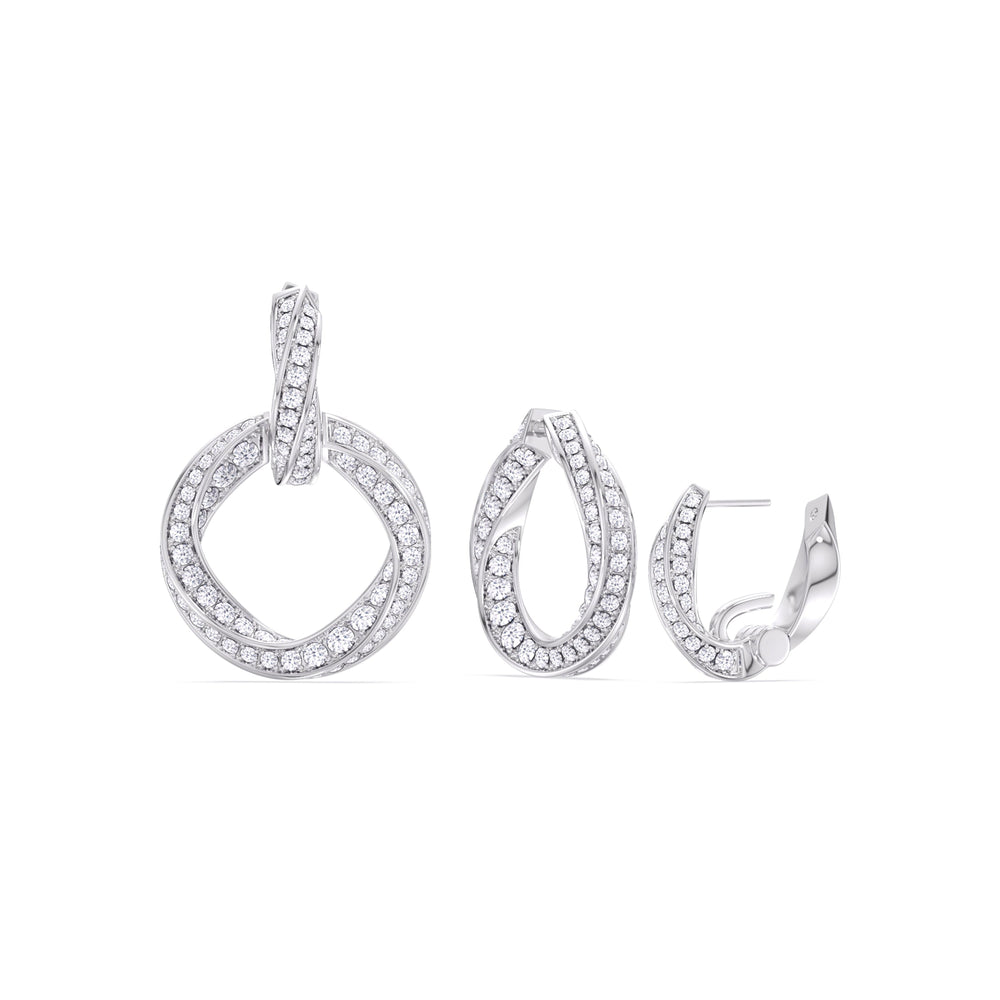 The Bond Double Link Earrings with 18KT White Gold / Lab / 3 Cut Diamond in 14KT White Gold / Lab / 3 view 3
