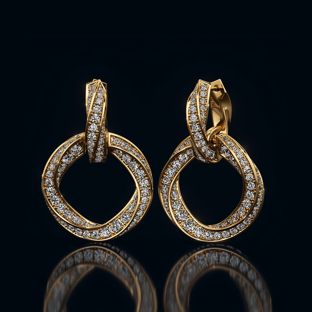 The Bond Double Link Earrings with 18KT Yellow Gold / Lab / 3 Cut Diamond in 14KT Yellow Gold / Lab / 3 view 1
