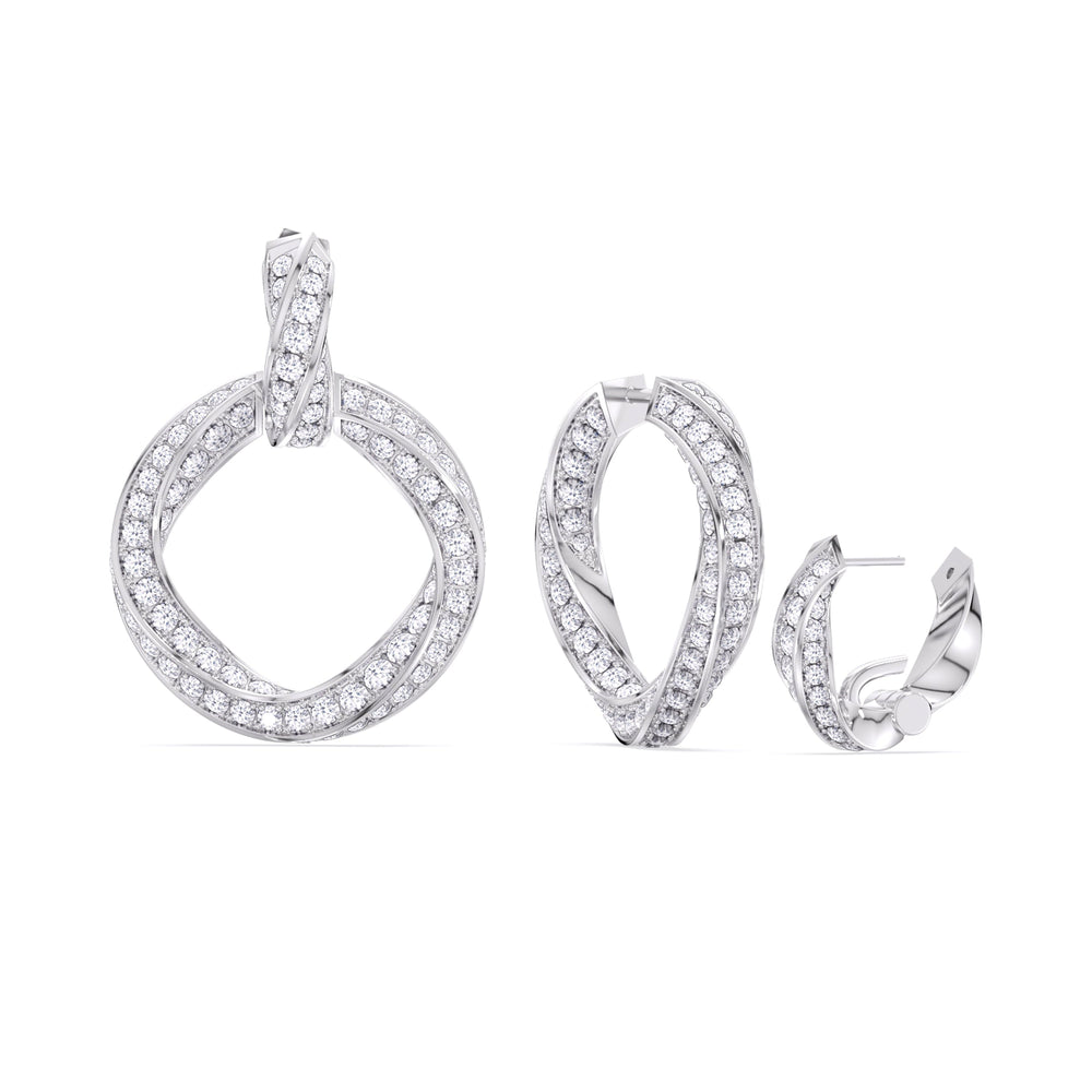 The Bond Double Link Earrings with 18KT White Gold / Lab / 5 3/4 Cut Diamond in 14KT White Gold / Lab / 5 3/4 view 3

