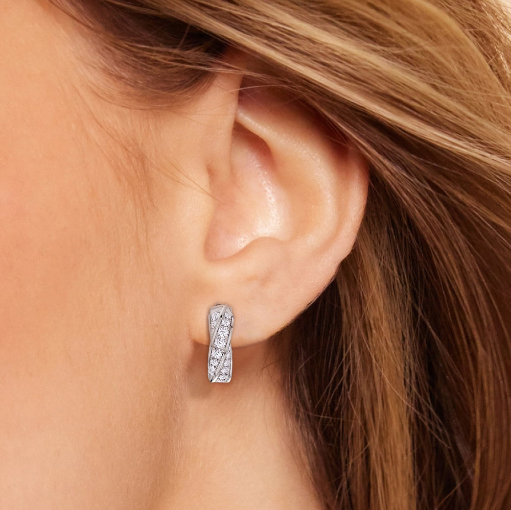 The Bond Double Link Earrings with 18KT White Gold / Lab / 5 3/4 Cut Diamond in 14KT White Gold / Lab / 5 3/4 view 6
