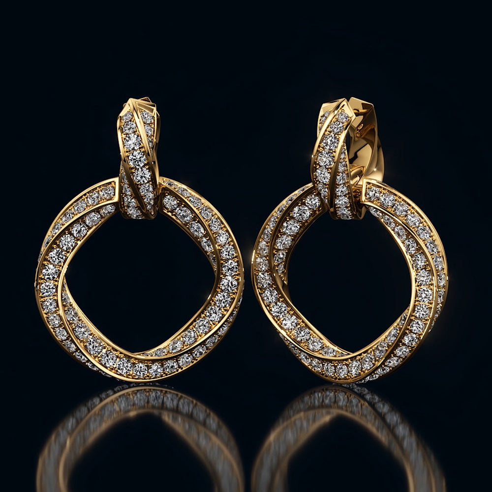 The Bond Double Link Earrings with 18KT Yellow Gold / Lab / 5 3/4 Cut Diamond in 14KT Yellow Gold / Lab / 5 3/4 view 1
