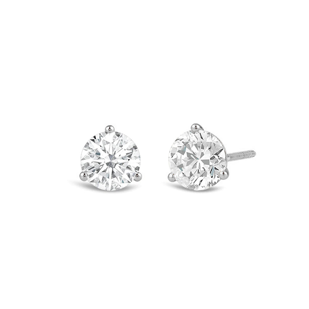 Classic Round Brilliant Cut Diamond Three Prong Martini Stud Earrings with 18KT White Gold / Lab / 1/2 Cut Diamond in 14KT White Gold / Lab / 1/2 view 1
