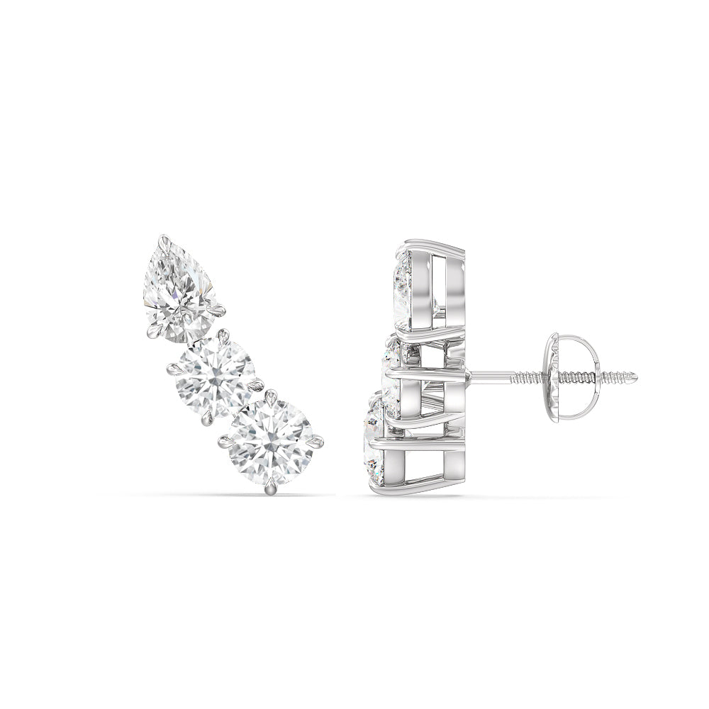 Trilogy Round and Pear Climber Earrings with 18KT White Gold / Lab / 1 5/8 Cut Diamond in 14KT White Gold / Lab / 1 5/8 view 2
