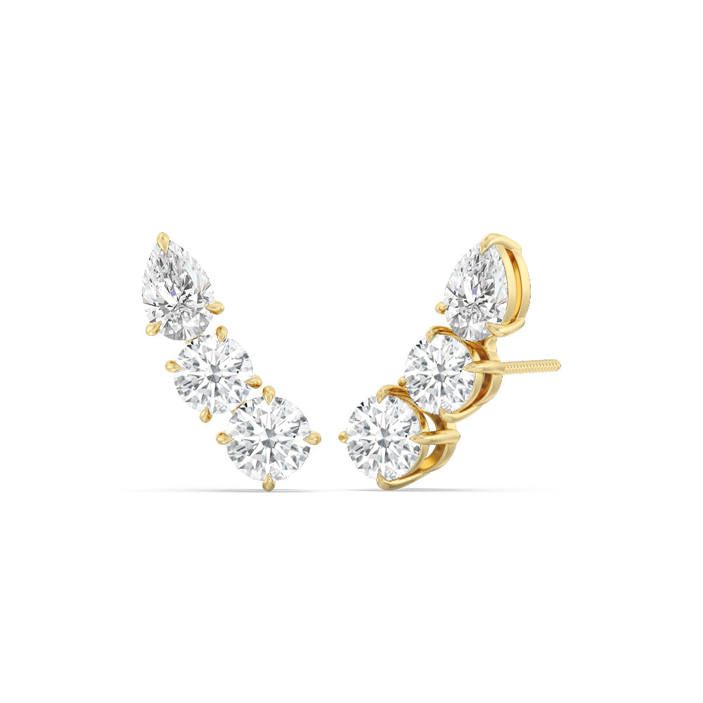 Trilogy Round and Pear Climber Earrings with 18KT Yellow Gold / Lab / 1 5/8 Cut Diamond in 14KT Yellow Gold / Lab / 1 5/8 view 1
