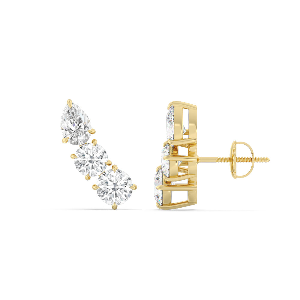 Trilogy Round and Pear Climber Earrings with 18KT Yellow Gold / Lab / 1 5/8 Cut Diamond in 14KT Yellow Gold / Lab / 1 5/8 view 2
