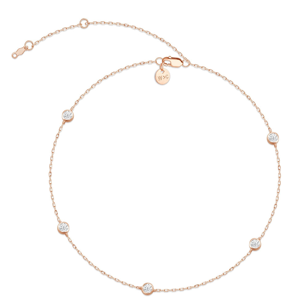 Five Stone Station Diamond Necklace with 18KT Rose Gold / Lab / 1 Cut Diamond in 14KT Rose Gold / Lab / 1 view 3
