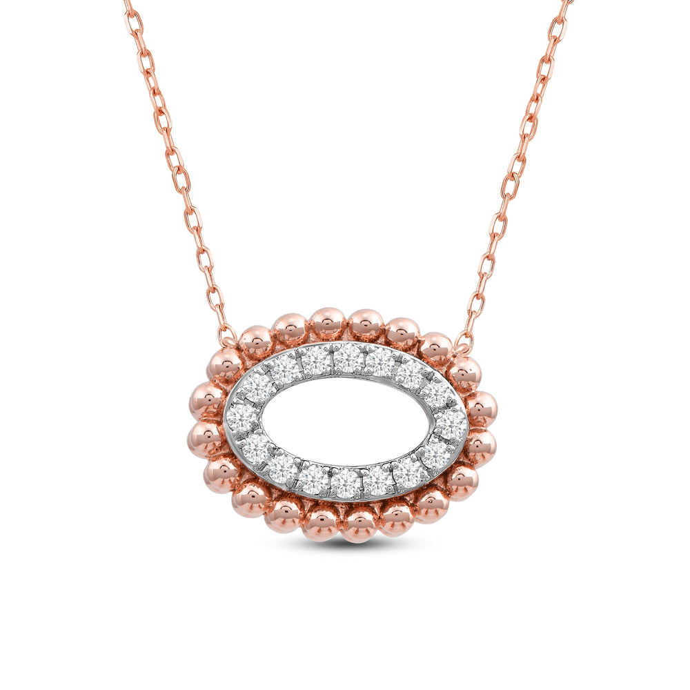 East West Oval Shape Beads and Pave Diamond Necklace with 18KT Rose Gold / Lab / 1/8 Cut Diamond in 14KT Rose Gold / Lab / 1/8 view 4
