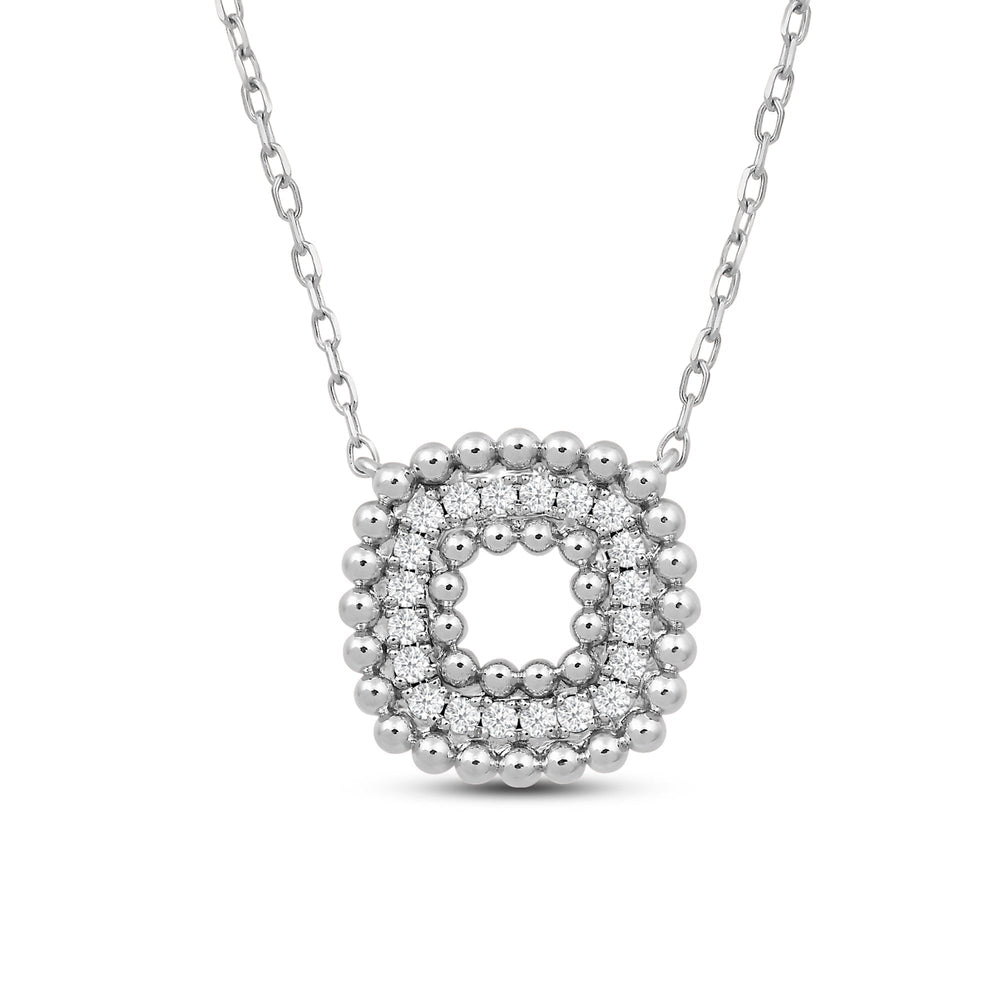 Cushion Shape Beads and Pave Diamond Necklace with 18KT White Gold / Lab / 1/5 Cut Diamond in 14KT White Gold / Lab / 1/5 view 4
