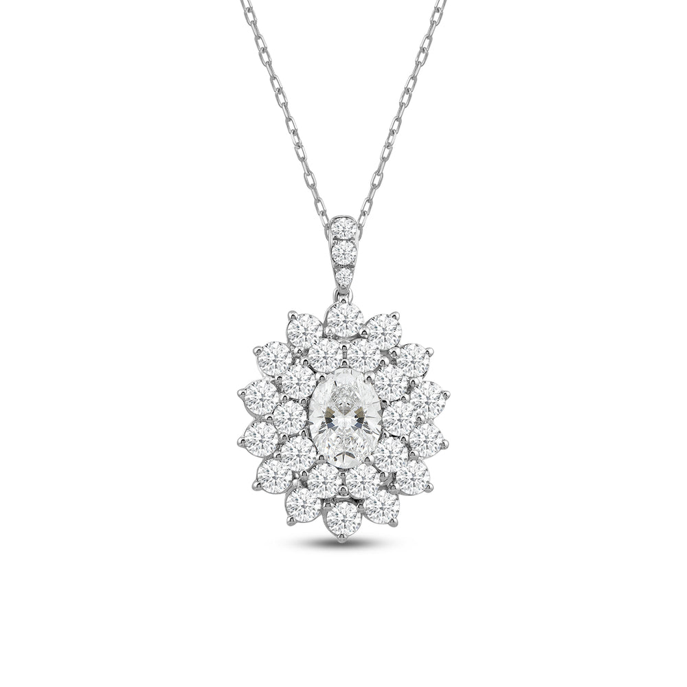 Flower Cluster Diamond Pendant with 18KT White Gold / Lab / 3 1/8 Cut Diamond in 14KT White Gold / Lab / 3 1/8 view 4
