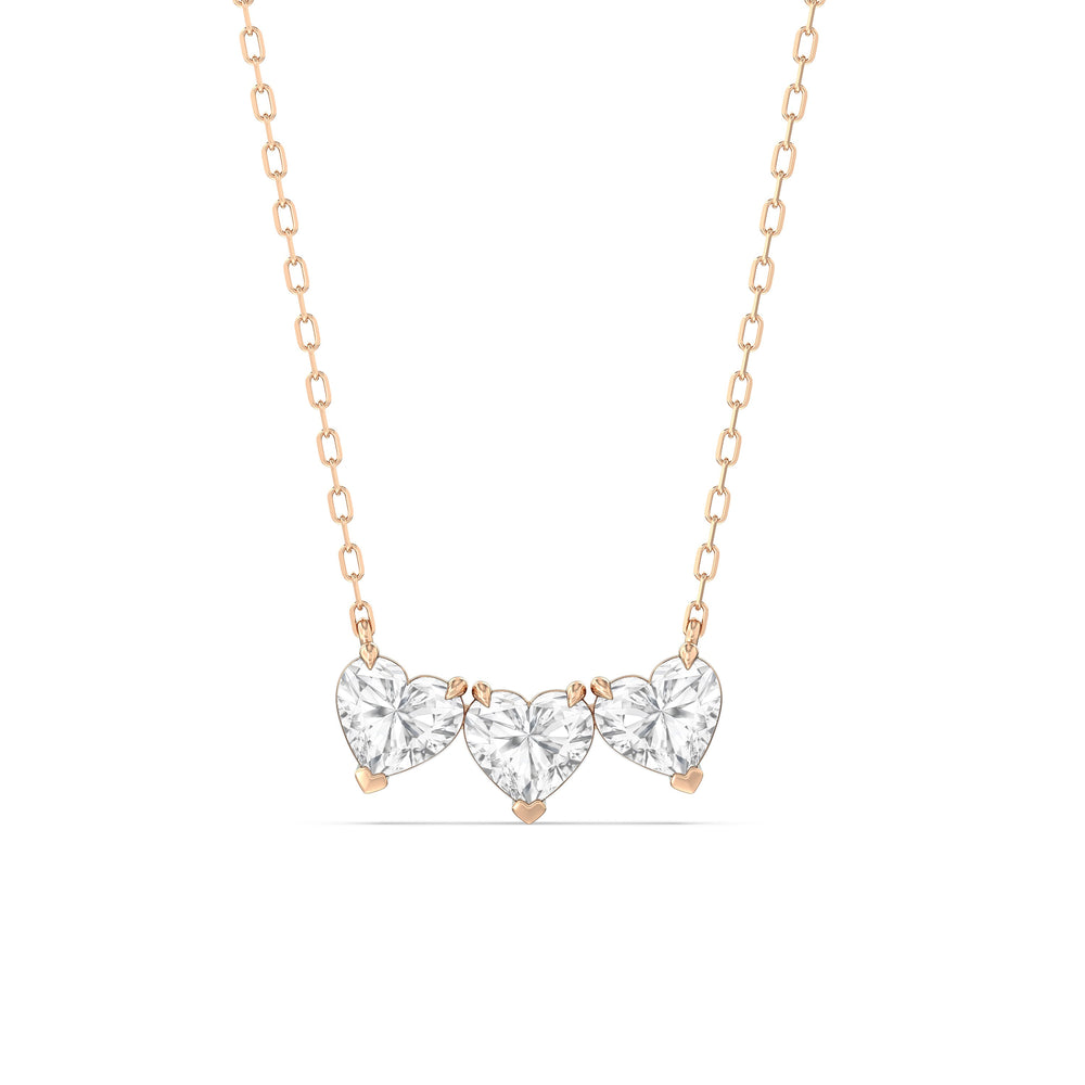 Trio Heart Cluster Diamond Necklace with 18KT Rose Gold / Lab / 1 1/2 Cut Diamond in 14KT Rose Gold / Lab / 1 1/2 view 1
