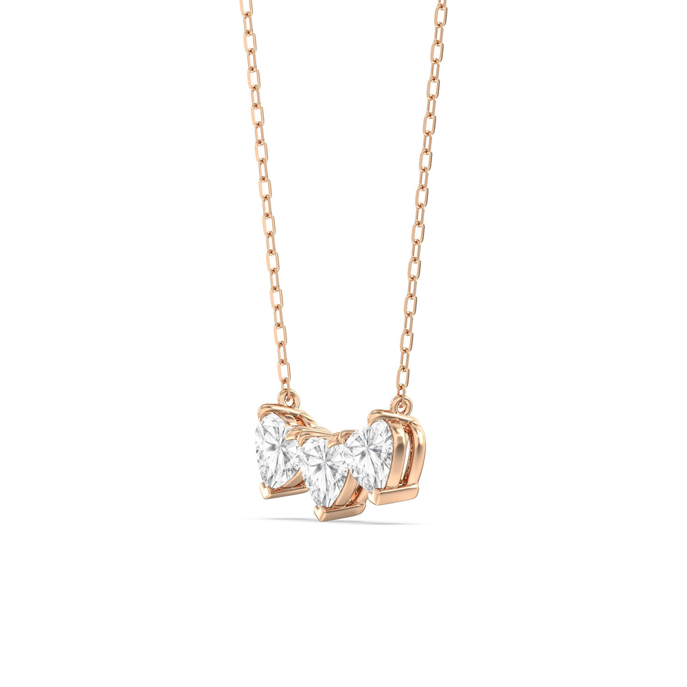 Trio Heart Cluster Diamond Necklace with 18KT Rose Gold / Lab / 1 1/2 Cut Diamond in 14KT Rose Gold / Lab / 1 1/2 view 2
