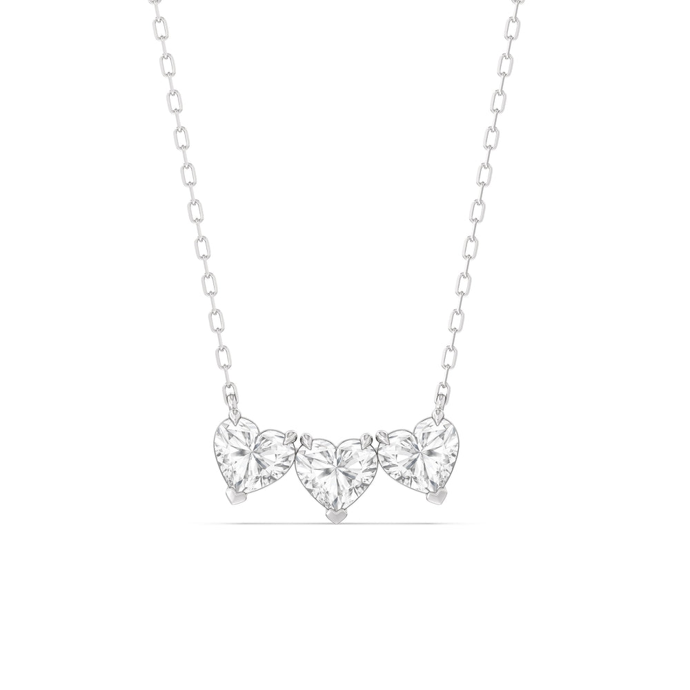Trio Heart Cluster Diamond Necklace with 18KT White Gold / Lab / 1 1/2 Cut Diamond in 14KT White Gold / Lab / 1 1/2 view 1
