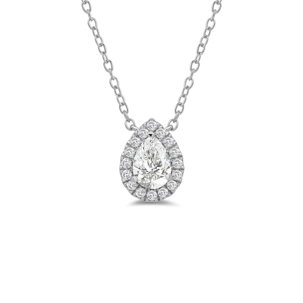 Halo Pear Lab Created Diamond Necklace with 18KT White Gold / Lab / 1 1/4 Cut Diamond in 14KT White Gold / Lab / 1 1/4 view 4
