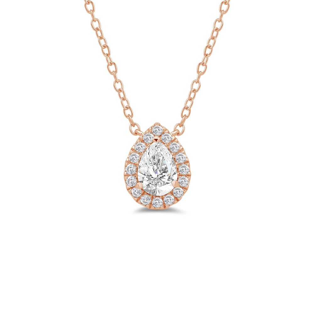 Halo Pear Lab Created Diamond Necklace with 18KT Rose Gold / Lab / 1 1/4 Cut Diamond in 14KT Rose Gold / Lab / 1 1/4 view 4
