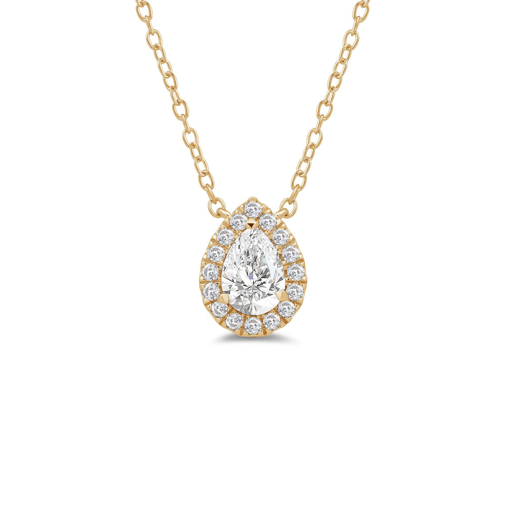 Halo Pear Lab Created Diamond Necklace with 18KT Yellow Gold / Lab / 1 1/4 Cut Diamond in 14KT Yellow Gold / Lab / 1 1/4 view 4
