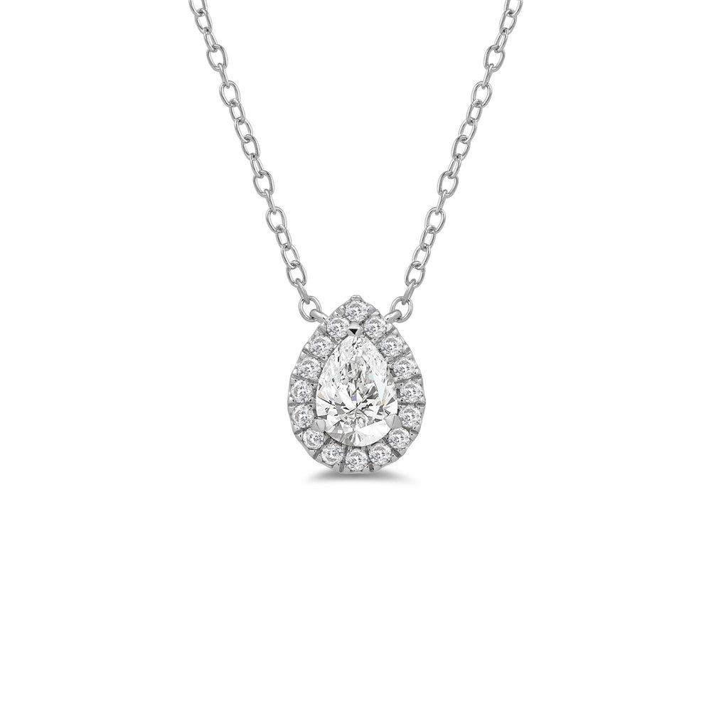 Halo Pear Lab Created Diamond Necklace with 18KT White Gold / Lab / 1/2 Cut Diamond in 14KT White Gold / Lab / 1/2 view 4
