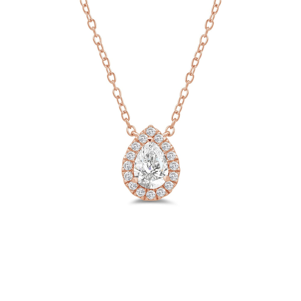 Halo Pear Lab Created Diamond Necklace with 18KT Rose Gold / Lab / 1/2 Cut Diamond in 14KT Rose Gold / Lab / 1/2 view 4
