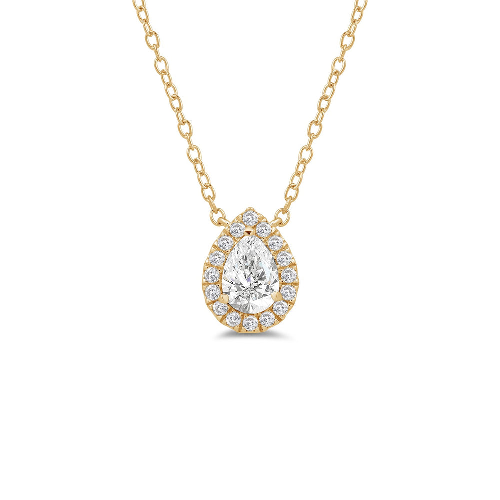 Halo Pear Lab Created Diamond Necklace with 18KT Yellow Gold / Lab / 1/2 Cut Diamond in 14KT Yellow Gold / Lab / 1/2 view 4
