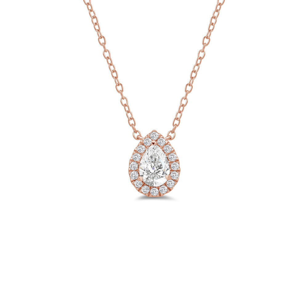 Halo Pear Lab Created Diamond Necklace with 18KT Rose Gold / Lab / 1/2 Cut Diamond in 14KT Rose Gold / Lab / 1/2 view 1
