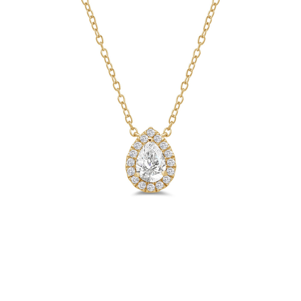 Halo Pear Lab Created Diamond Necklace with 18KT Yellow Gold / Lab / 1/2 Cut Diamond in 14KT Yellow Gold / Lab / 1/2 view 1
