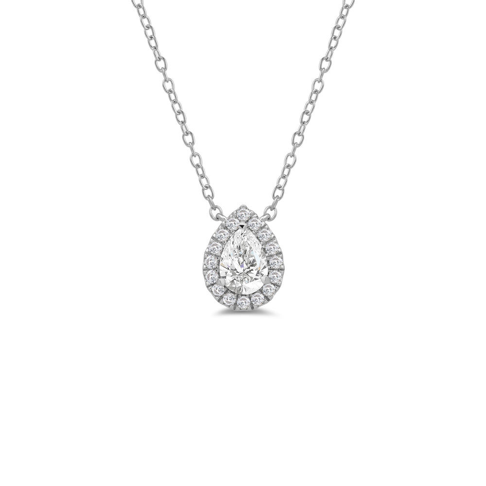 Halo Pear Lab Created Diamond Necklace with 18KT White Gold / Lab / 1/2 Cut Diamond in 14KT White Gold / Lab / 1/2 view 1
