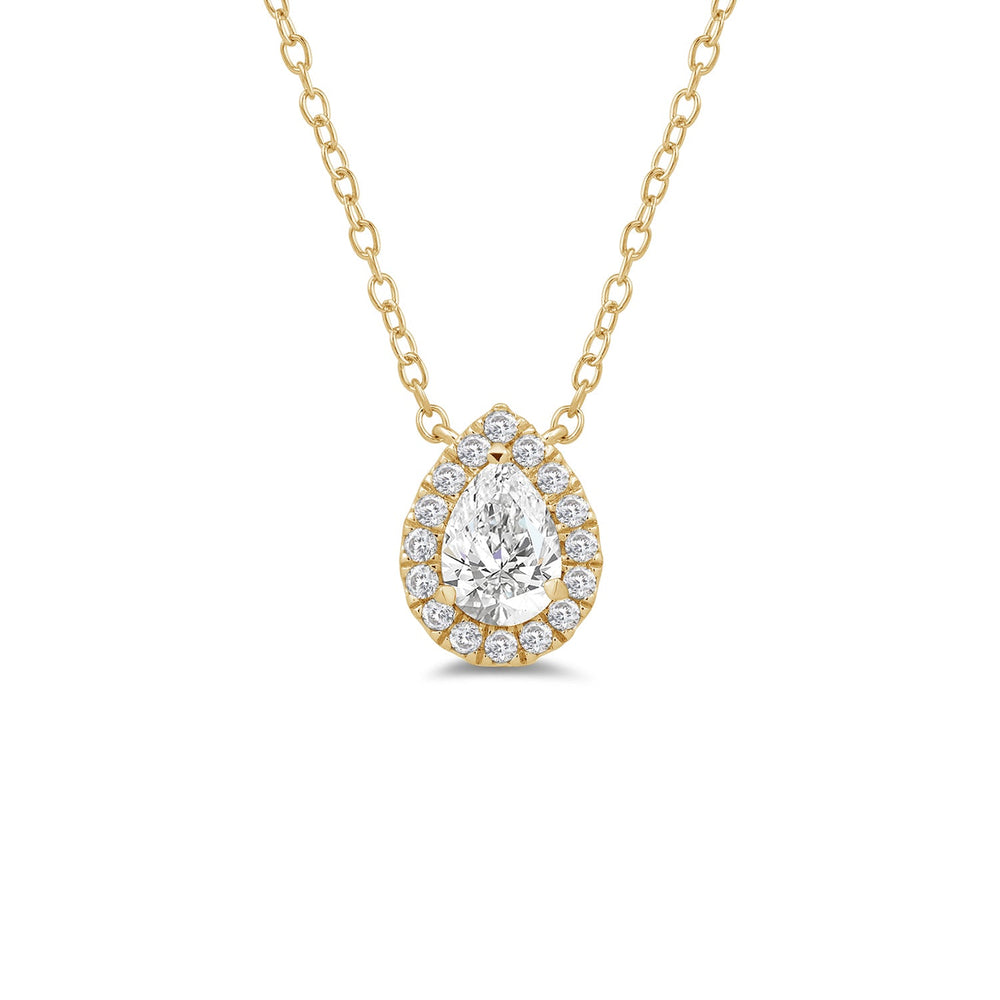 Halo Pear Lab Created Diamond Necklace with 18KT Yellow Gold / Lab / 3/4 Cut Diamond in 14KT Yellow Gold / Lab / 3/4 view 4
