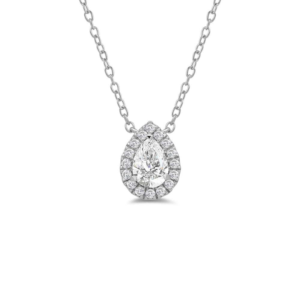 Halo Pear Lab Created Diamond Necklace with 18KT White Gold / Lab / 3/4 Cut Diamond in 14KT White Gold / Lab / 3/4 view 4
