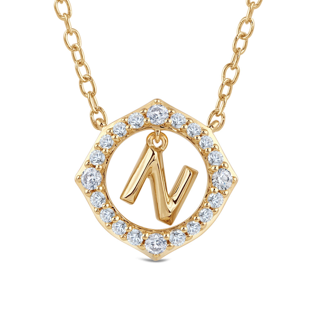 Signature Letter N Necklace with 18KT Yellow Gold / Lab / 1/5 Cut Diamond in 14KT Yellow Gold / Lab / 1/5 view 2
