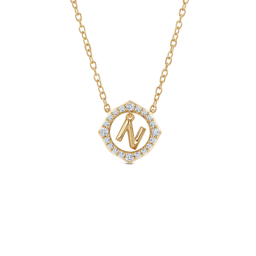 Signature Letter N Necklace with 18KT Yellow Gold / Lab / 1/5 Cut Diamond in 14KT Yellow Gold / Lab / 1/5 view 1
