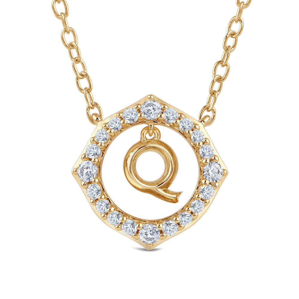 Signature Letter Q Necklace with 18KT Yellow Gold / Lab / 1/5 Cut Diamond in 14KT Yellow Gold / Lab / 1/5 view 2
