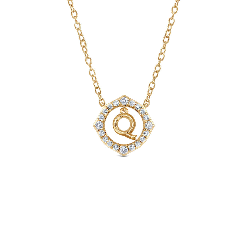 Signature Letter Q Necklace with 18KT Yellow Gold / Lab / 1/5 Cut Diamond in 14KT Yellow Gold / Lab / 1/5 view 1
