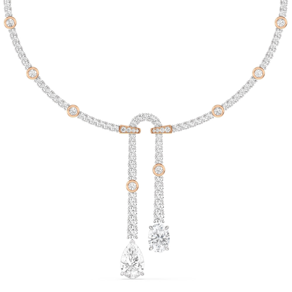 Balanced Oval and Pear Dangler Tennis Necklace with 18KT White & Rose Gold / Lab / 22 1/4 Cut Diamond in 14KT White & Rose Gold / Lab / 22 1/4 view 1

