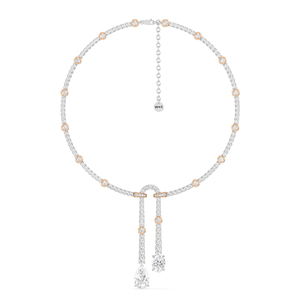 Balanced Oval and Pear Dangler Tennis Necklace with 18KT White & Rose Gold / Lab / 22 1/4 Cut Diamond in 14KT White & Rose Gold / Lab / 22 1/4 view 2
