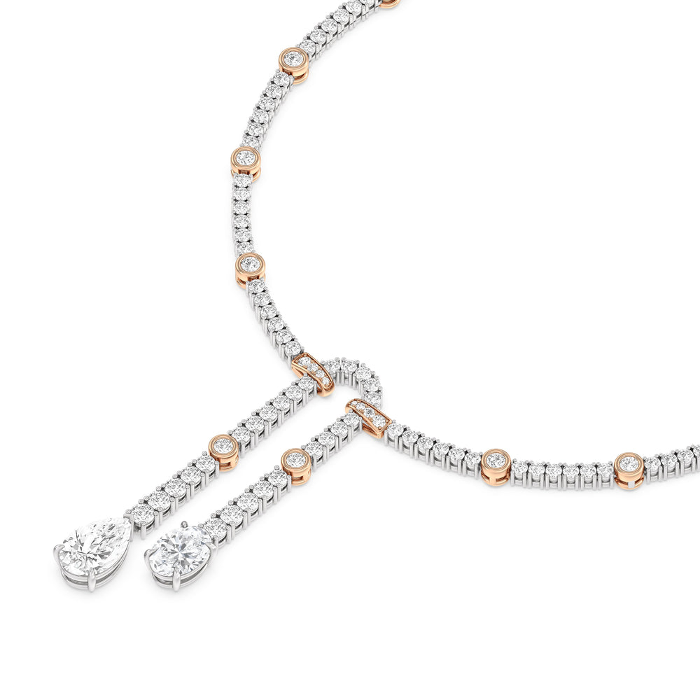 Balanced Oval and Pear Dangler Tennis Necklace with 18KT White & Rose Gold / Lab / 22 1/4 Cut Diamond in 14KT White & Rose Gold / Lab / 22 1/4 view 3
