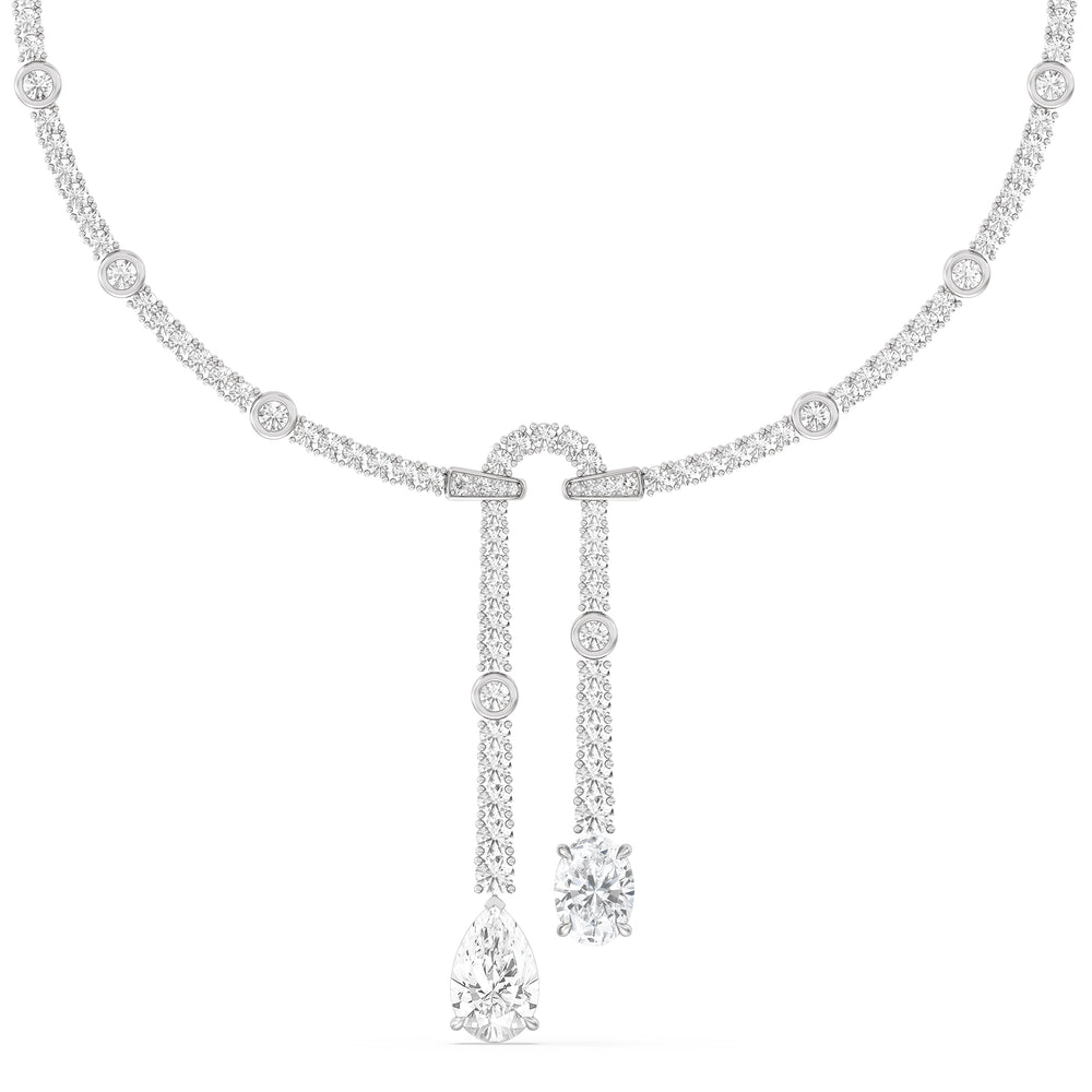 Balanced Oval and Pear Dangler Tennis Necklace with 18KT White Gold / Lab / 22 1/4 Cut Diamond in 14KT White Gold / Lab / 22 1/4 view 1
