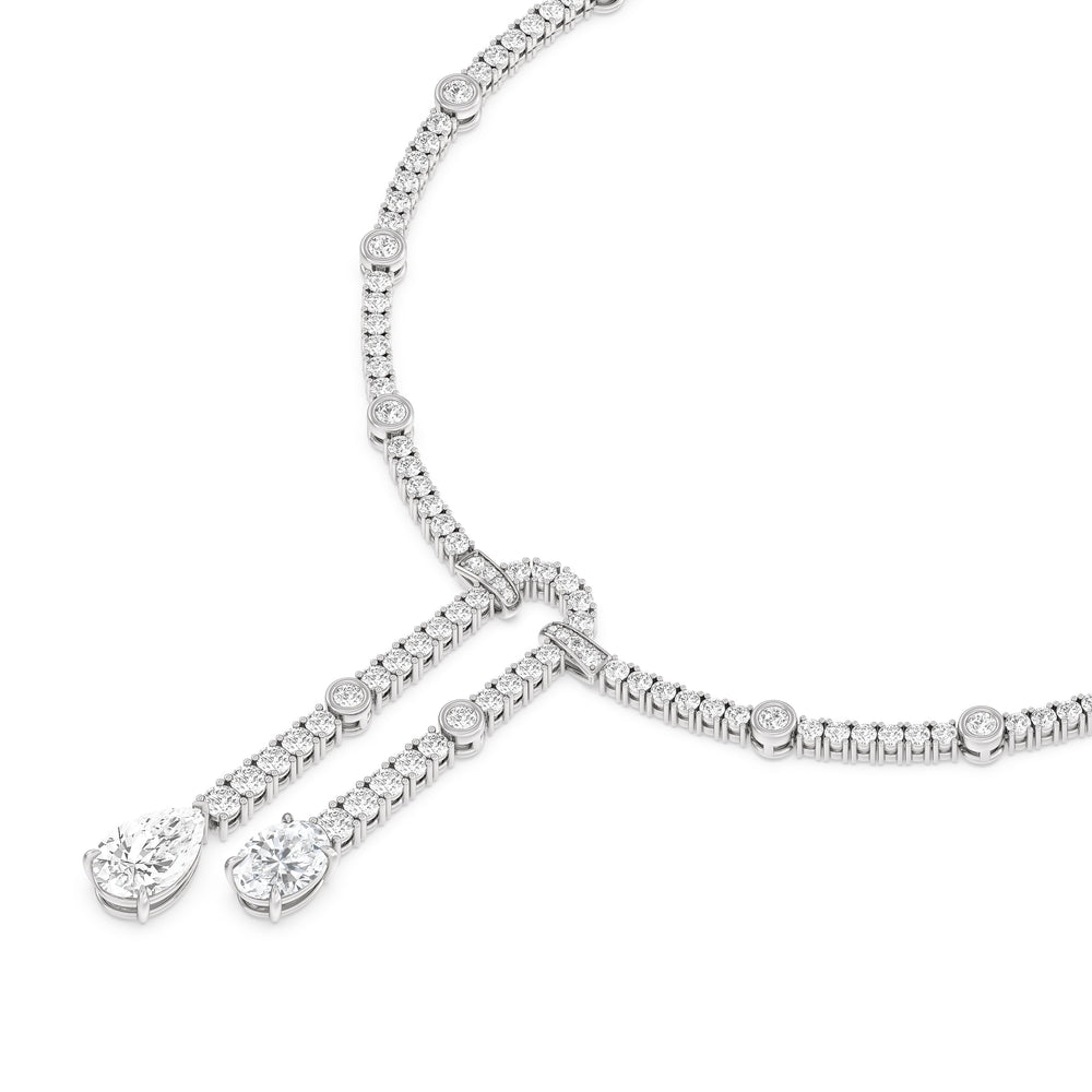 Balanced Oval and Pear Dangler Tennis Necklace with 18KT White Gold / Lab / 22 1/4 Cut Diamond in 14KT White Gold / Lab / 22 1/4 view 3
