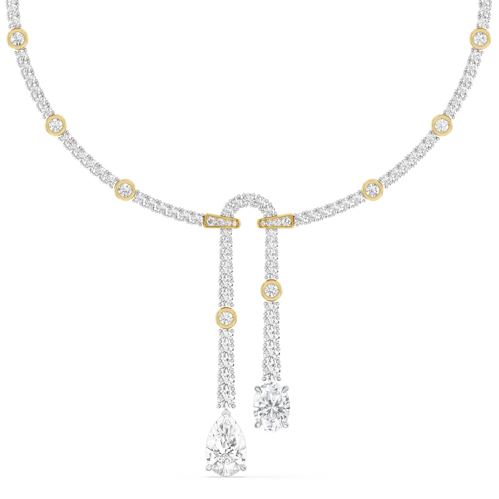 Balanced Oval and Pear Dangler Tennis Necklace with 18KT White & Yellow Gold / Lab / 22 1/4 Cut Diamond in 14KT White & Yellow Gold / Lab / 22 1/4 view 1
