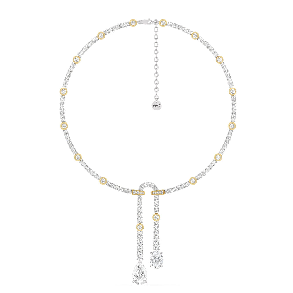 Balanced Oval and Pear Dangler Tennis Necklace with 18KT White & Yellow Gold / Lab / 22 1/4 Cut Diamond in 14KT White & Yellow Gold / Lab / 22 1/4 view 2
