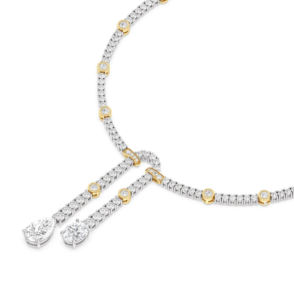 Balanced Oval and Pear Dangler Tennis Necklace with 18KT White & Yellow Gold / Lab / 22 1/4 Cut Diamond in 14KT White & Yellow Gold / Lab / 22 1/4 view 3
