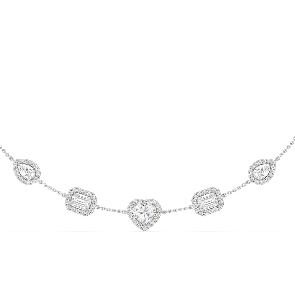 Fancy Cut Halo Station Necklace with 18KT White Gold / Lab / 13 Cut Diamond in 14KT White Gold / Lab / 13 view 4
