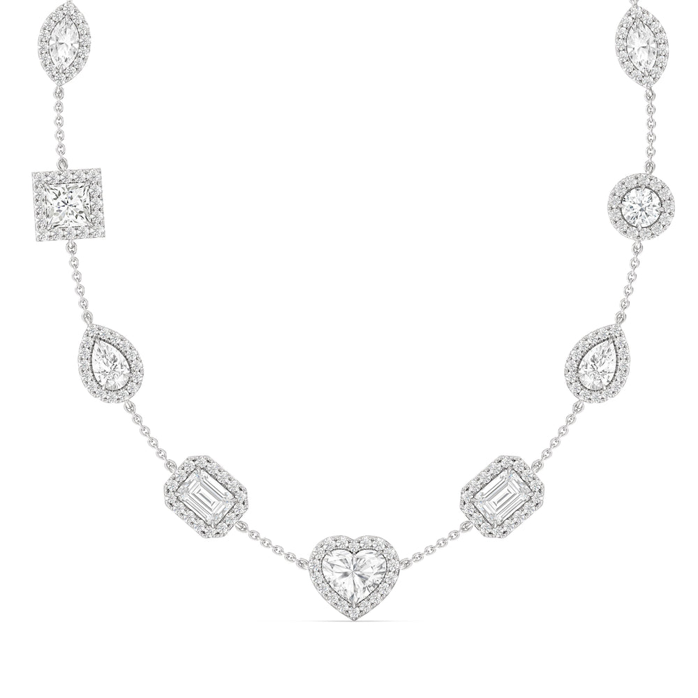 Fancy Cut Halo Station Necklace with 18KT White Gold / Lab / 13 Cut Diamond in 14KT White Gold / Lab / 13 view 1
