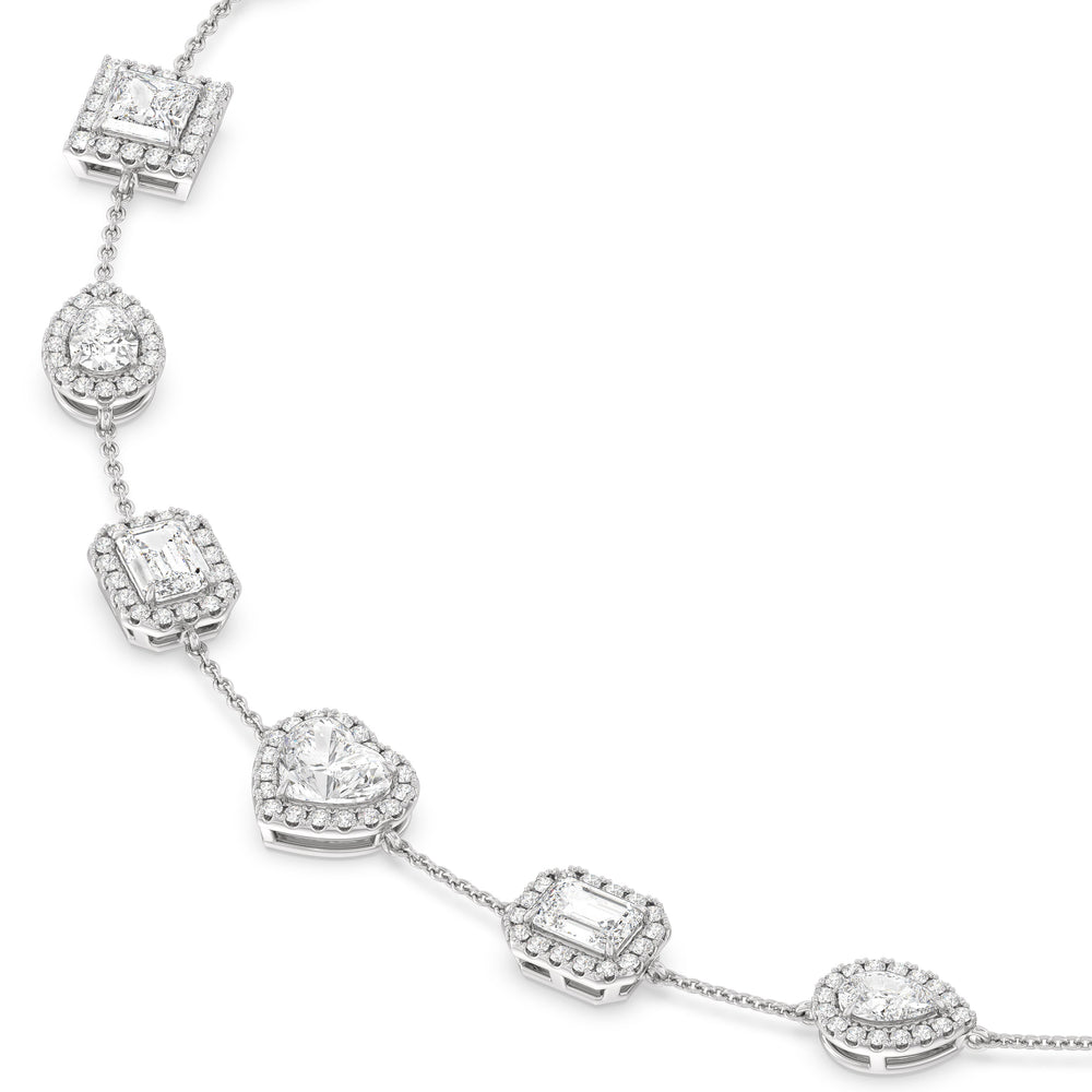 Fancy Cut Halo Station Necklace with 18KT White Gold / Lab / 13 Cut Diamond in 14KT White Gold / Lab / 13 view 5

