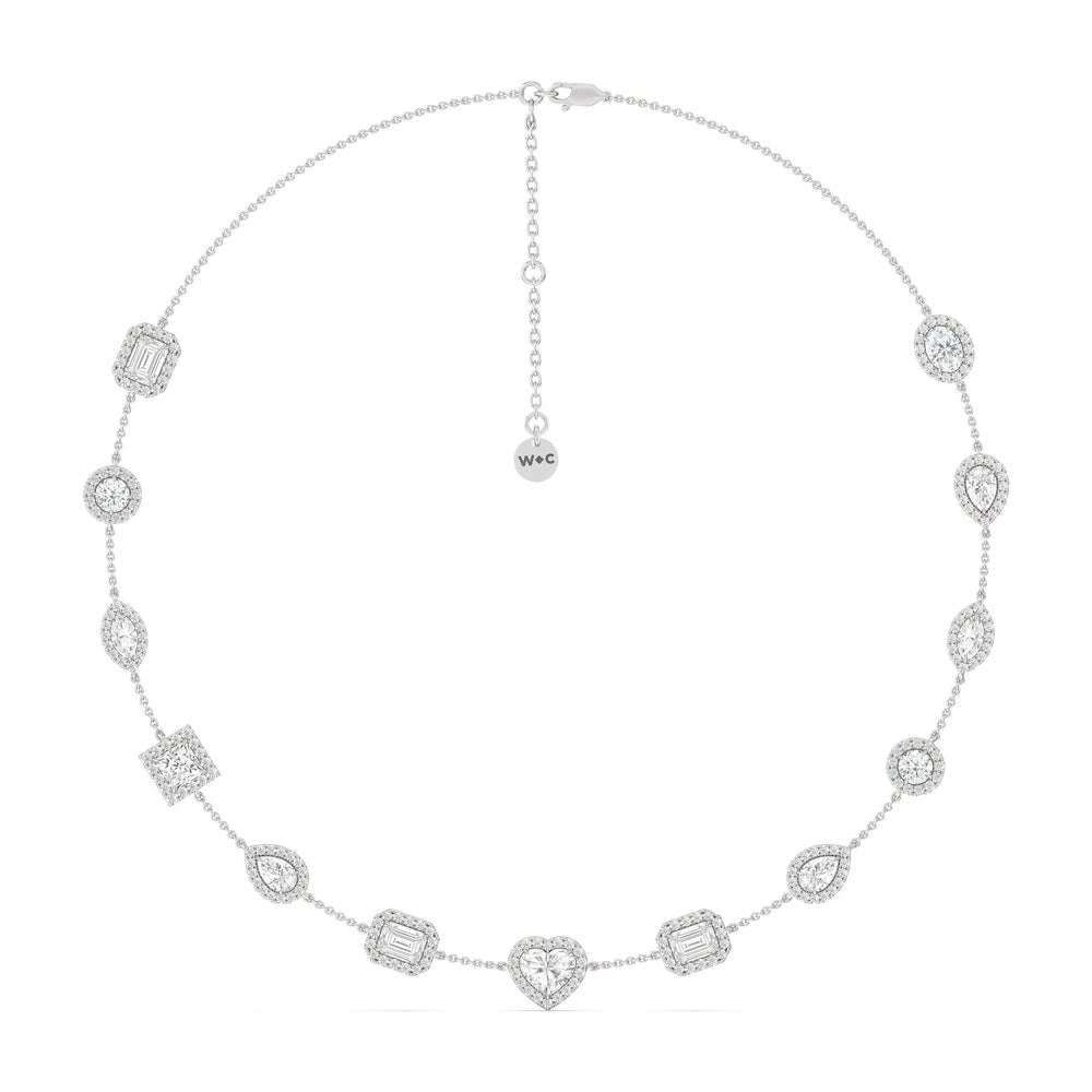 Fancy Cut Halo Station Necklace with 18KT White Gold / Lab / 13 Cut Diamond in 14KT White Gold / Lab / 13 view 6
