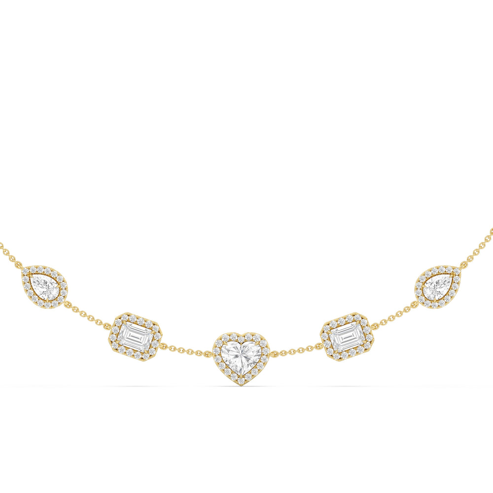 Fancy Cut Halo Station Necklace with 18KT Yellow Gold / Lab / 13 Cut Diamond in 14KT Yellow Gold / Lab / 13 view 4
