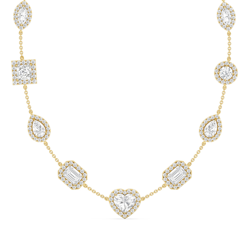 Fancy Cut Halo Station Necklace with 18KT Yellow Gold / Lab / 13 Cut Diamond in 14KT Yellow Gold / Lab / 13 view 1
