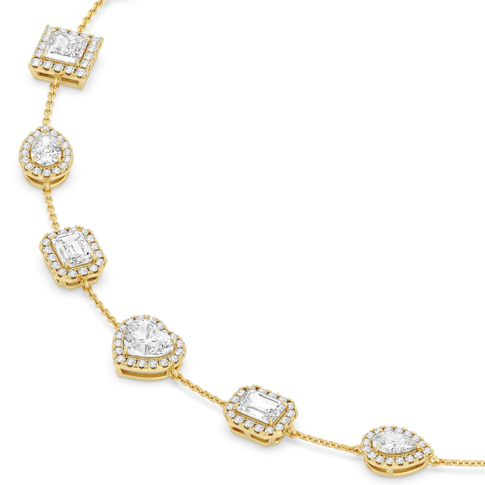 Fancy Cut Halo Station Necklace with 18KT Yellow Gold / Lab / 13 Cut Diamond in 14KT Yellow Gold / Lab / 13 view 5
