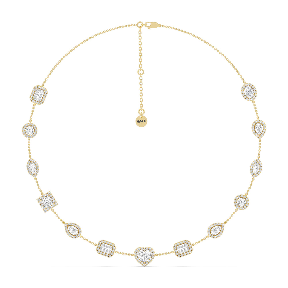 Fancy Cut Halo Station Necklace with 18KT Yellow Gold / Lab / 13 Cut Diamond in 14KT Yellow Gold / Lab / 13 view 6
